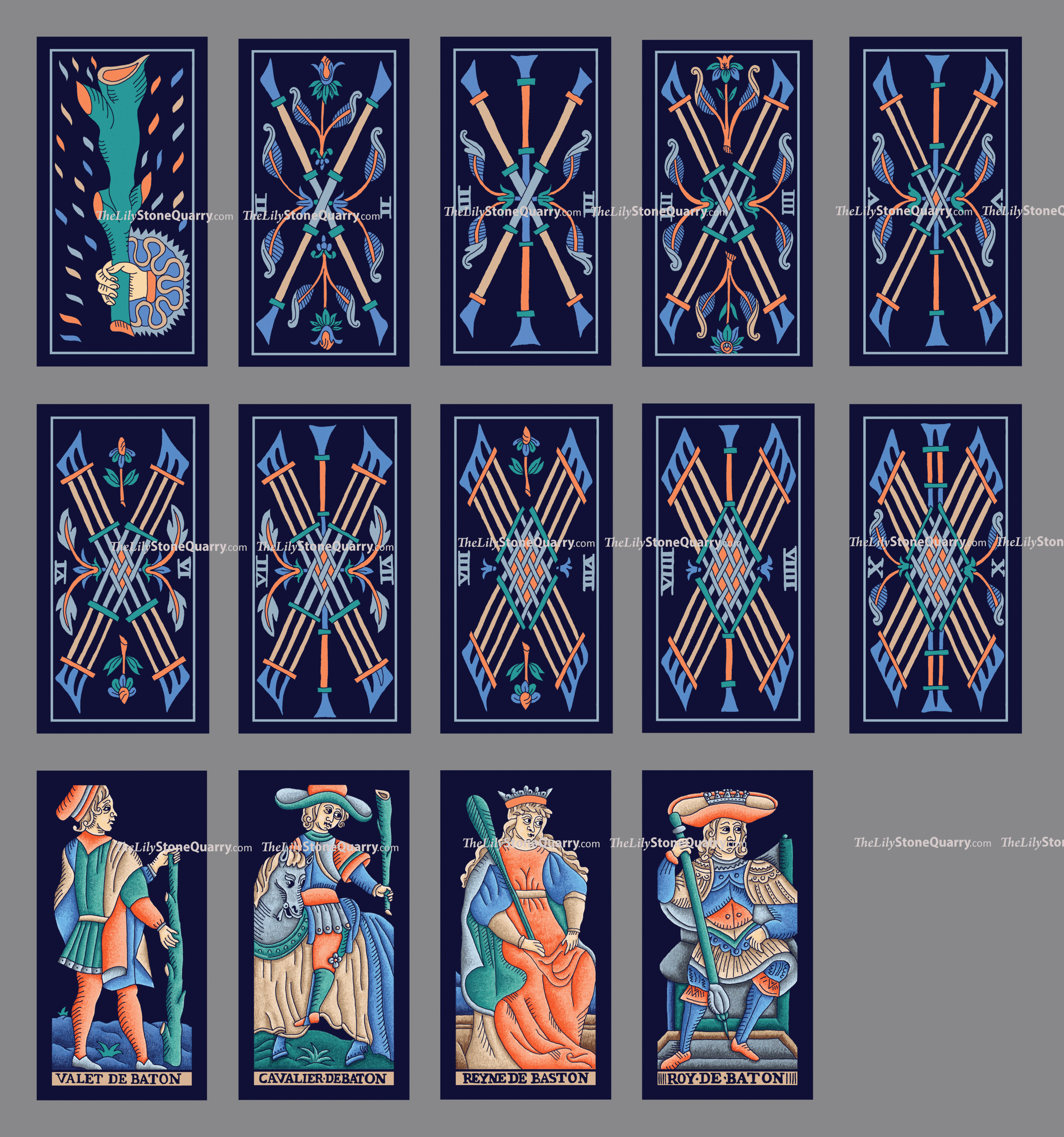 The Stone Marseille Tarot Batons